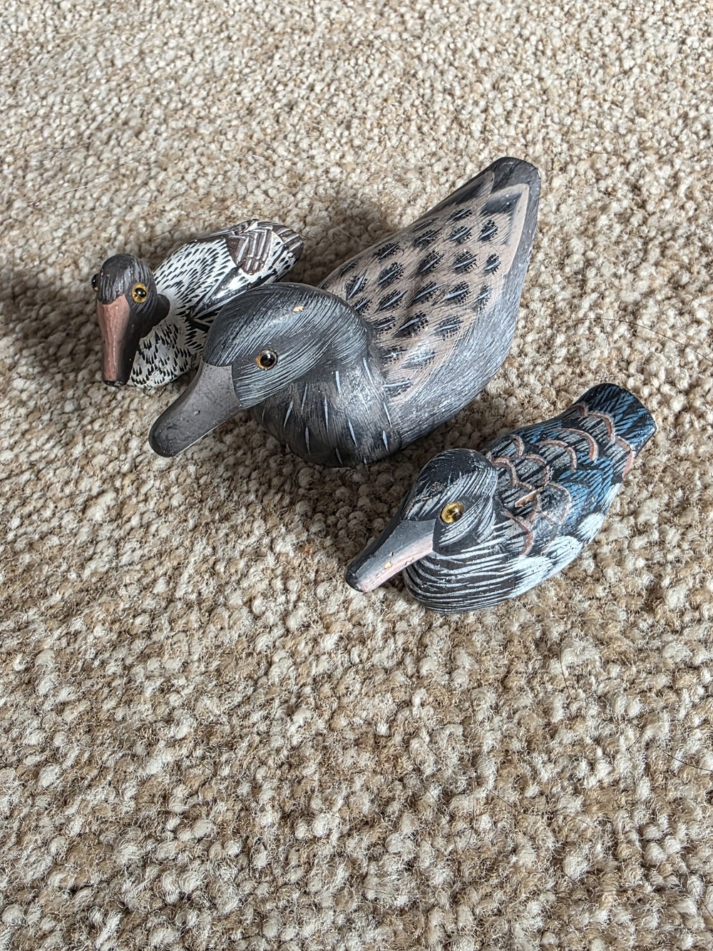 3 Wooden Miniature Hand Painted Wood Ducks Decoys Figurines Cabin Decor